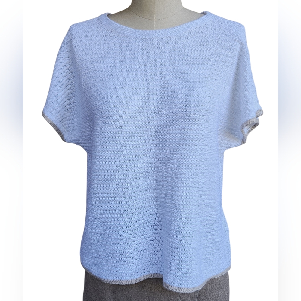 J. Jill PureJill White Linen Flax Blend Crochet Open Knit SS Pullover Top Mp M